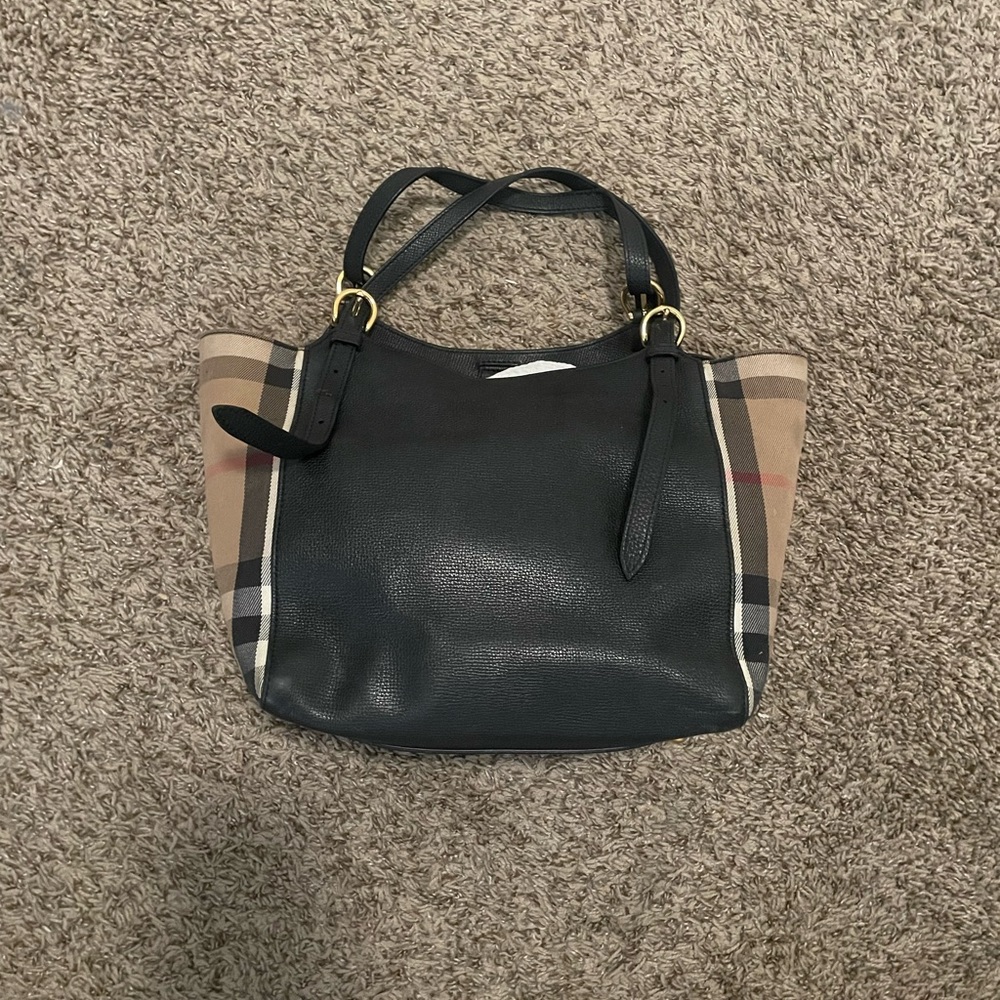 Burberry black Canterberry leather & House Check Canvas bag